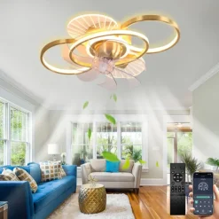 Ceiling Fan with Light Dimmable Circle Design Crystal 62cm 6 Wind Speeds Modern Ceiling Fan for Bedroom, Living Room App & Remote Control 110-240V