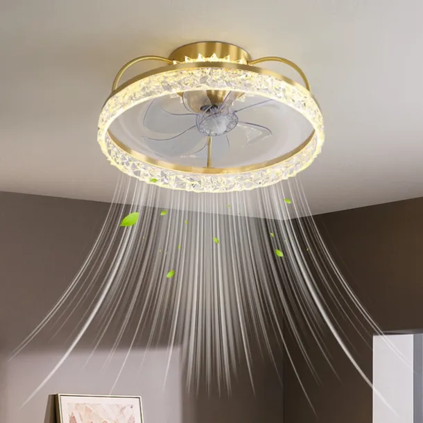 Ceiling Fan with Light Dimmable Circle Design Crystal 50cm 6 Wind Speeds Modern Ceiling Fan for Bedroom, Living Room App & Remote Control 110-240V