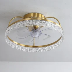 Ceiling Fan with Light Dimmable Circle Design Crystal 50cm 6 Wind Speeds Modern Ceiling Fan for Bedroom, Living Room App & Remote Control 110-240V