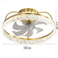 Ceiling Fan with Light Dimmable Circle Design Crystal 50cm 6 Wind Speeds Modern Ceiling Fan for Bedroom, Living Room App & Remote Control 110-240V