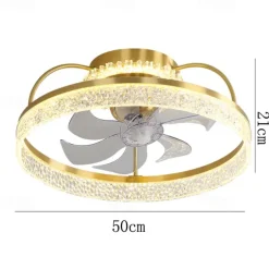 Ceiling Fan with Light Dimmable Circle Design Crystal 50cm 6 Wind Speeds Modern Ceiling Fan for Bedroom, Living Room App & Remote Control 110-240V