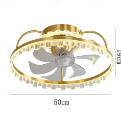 Ceiling Fan with Light Dimmable Circle Design Crystal 50cm 6 Wind Speeds Modern Ceiling Fan for Bedroom, Living Room App & Remote Control 110-240V