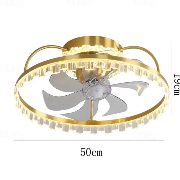 Ceiling Fan with Light Dimmable Circle Design Crystal 50cm 6 Wind Speeds Modern Ceiling Fan for Bedroom, Living Room App & Remote Control 110-240V