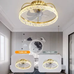 Ceiling Fan with Light Dimmable Circle Design Crystal 50cm 6 Wind Speeds Modern Ceiling Fan for Bedroom, Living Room App & Remote Control 110-240V
