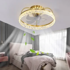Ceiling Fan with Light Dimmable Circle Design Crystal 50cm 6 Wind Speeds Modern Ceiling Fan for Bedroom, Living Room App & Remote Control 110-240V