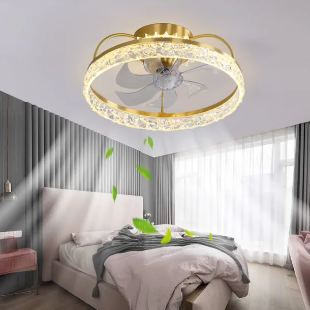 Ceiling Fan with Light Dimmable Circle Design Crystal 50cm 6 Wind Speeds Modern Ceiling Fan for Bedroom, Living Room App & Remote Control 110-240V