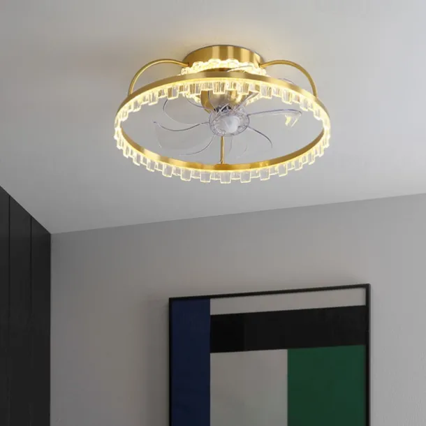 Ceiling Fan with Light Dimmable Circle Design Crystal 50cm 6 Wind Speeds Modern Ceiling Fan for Bedroom, Living Room App & Remote Control 110-240V