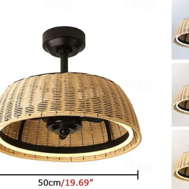Ceiling Fan with Lights 22 Dimmable Rattan 6 Speeds Timing Reversible Blades with Remote Control Household Fan Chandelier Indoor Low Profile Flush Mount Ceiling Fan 110-240V
