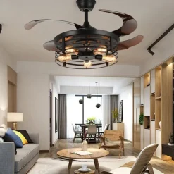 Ceiling Fan with Lights 42 Inch 5-Lights Black Rustic Ceiling Fan with Remote Warm White With Bulbs