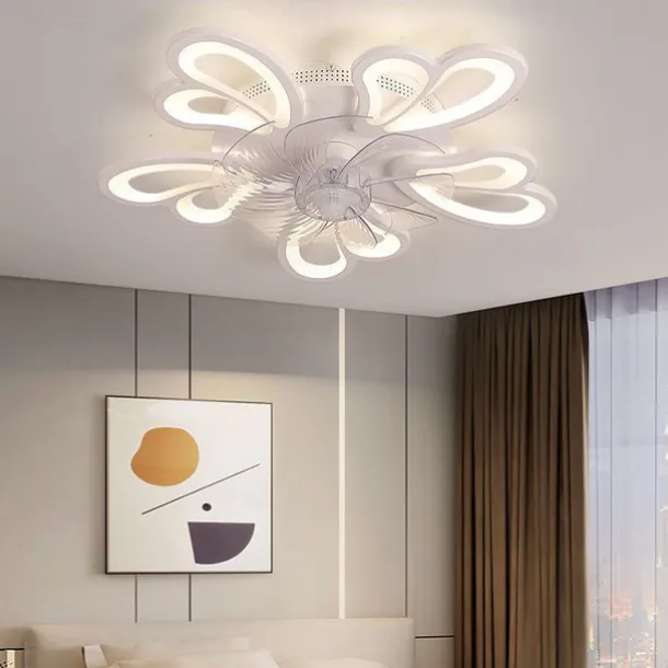 Ceiling Fan with Lights 65cm Dimmable LED 3 Color 6 Speeds Timing Reversible Blades with Remote Control, Household Fan Chandelier, indoor Low Profile Flush Mount Ceiling Fan