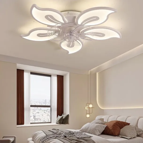 Ceiling Fan with Lights 65cm Dimmable LED 3 Color 6 Speeds Timing Reversible Blades with Remote Control, Household Fan Chandelier, indoor Low Profile Flush Mount Ceiling Fan