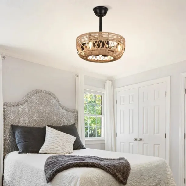 Ceiling Fan with Lights Crystal Black 18" Warm White LED 6 Speeds Timing Reversible Blades with Remote Control, Household Fan Chandelier, indoor Low Profile Flush Mount Ceiling Fan 110-120V