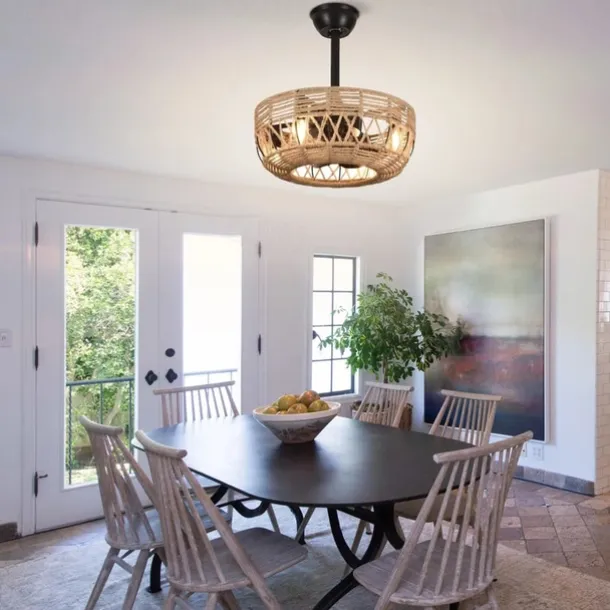 Ceiling Fan with Lights Crystal Black 18" Warm White LED 6 Speeds Timing Reversible Blades with Remote Control, Household Fan Chandelier, indoor Low Profile Flush Mount Ceiling Fan 110-120V