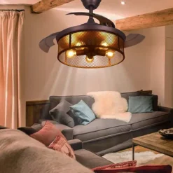 Ceiling Fans with Lights 5-Light 19.5" Dimmable Retro Design Ceiling Lights Metal Artistic Style Modern Style Novelty Painted Finishes Black 85-265V