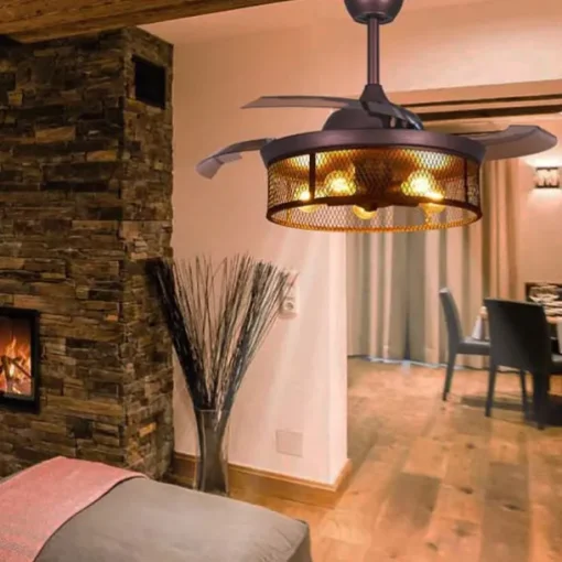 Ceiling Fans with Lights 5-Light 19.5" Dimmable Retro Design Ceiling Lights Metal Artistic Style Modern Style Novelty Painted Finishes Black 85-265V