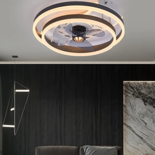 Ceiling Fans with Lights Flush Mount Low Profile Indoor Ceiling Fan,19.5" Dimmable Bladeless Ceiling Fans with Remote Control,Smart 3 Colors 6 Speeds Reversible