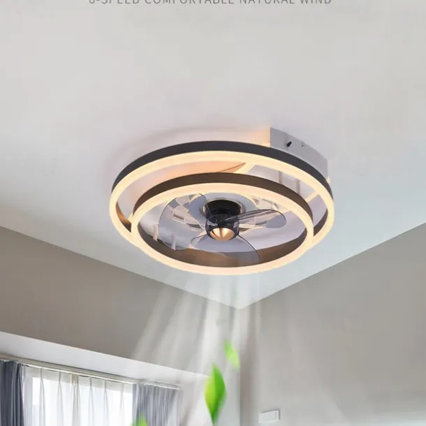 Ceiling Fans with Lights Flush Mount Low Profile Indoor Ceiling Fan,19.5" Dimmable Bladeless Ceiling Fans with Remote Control,Smart 3 Colors 6 Speeds Reversible