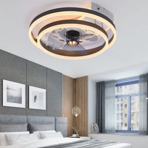 Ceiling Fans with Lights Flush Mount Low Profile Indoor Ceiling Fan,19.5" Dimmable Bladeless Ceiling Fans with Remote Control,Smart 3 Colors 6 Speeds Reversible