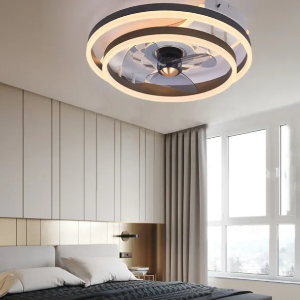 Ceiling Fans with Lights Flush Mount Low Profile Indoor Ceiling Fan,19.5" Dimmable Bladeless Ceiling Fans with Remote Control,Smart 3 Colors 6 Speeds Reversible