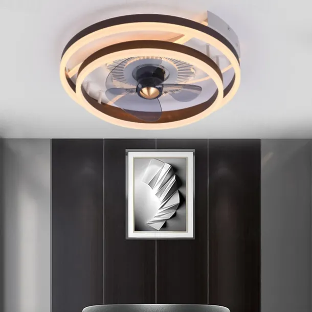 Ceiling Fans with Lights Flush Mount Low Profile Indoor Ceiling Fan,19.5" Dimmable Bladeless Ceiling Fans with Remote Control,Smart 3 Colors 6 Speeds Reversible