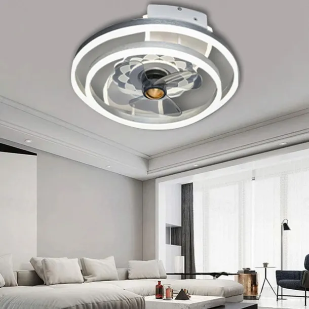 Ceiling Fans with Lights Flush Mount Low Profile Indoor Ceiling Fan,19.5" Dimmable Bladeless Ceiling Fans with Remote Control,Smart 3 Colors 6 Speeds Reversible