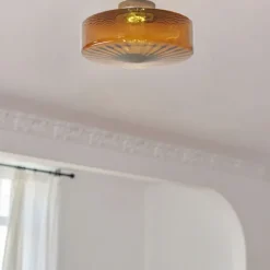 Ceiling Light Coffee Coloured Glass Ceiling Lamp 20/28/38cm for Ceiling Light Brown Mid Century Close to Ceiling Light for Living Room Bedroom Kitchen Dining Room 110-240V