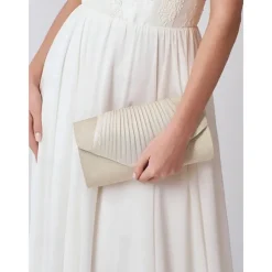 Champagne Glitter Evening Clutch Bag with Pleated Design – Elegant Handbag for Women, Perfect for Weddings, Parties, and Formal Events