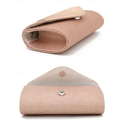 Champagne Glitter Evening Clutch Bag with Pleated Design – Elegant Handbag for Women, Perfect for Weddings, Parties, and Formal Events