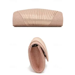 Champagne Glitter Evening Clutch Bag with Pleated Design – Elegant Handbag for Women, Perfect for Weddings, Parties, and Formal Events