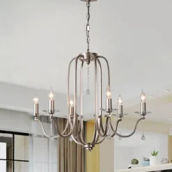 Chandelier for Dining Room Candle Style 6/9/12-Heads Modern Farmhouse Pendant Lighting,9-Light Brushed Candle Ceiling Hanging Fixture for Living Room Bedroom Coffee 110-240V