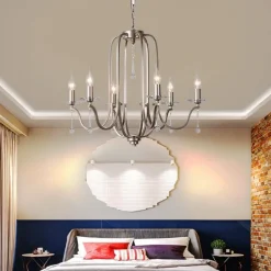 Chandelier for Dining Room Candle Style 6/9/12-Heads Modern Farmhouse Pendant Lighting,9-Light Brushed Candle Ceiling Hanging Fixture for Living Room Bedroom Coffee 110-240V