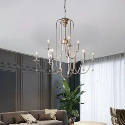 Chandelier for Dining Room Candle Style 6/9/12-Heads Modern Farmhouse Pendant Lighting,9-Light Brushed Candle Ceiling Hanging Fixture for Living Room Bedroom Coffee 110-240V