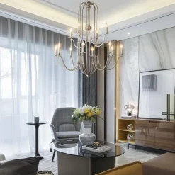 Chandelier for Dining Room Candle Style 6/9/12-Heads Modern Farmhouse Pendant Lighting,9-Light Brushed Candle Ceiling Hanging Fixture for Living Room Bedroom Coffee 110-240V