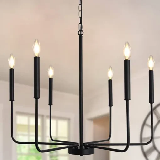 Chandelier 6-Light 26" Modern Metal Farmhouse Chandelier Wrought Iron Classic Candle Ceiling Pendant Light Fixture for Dining Room Living Room Kitchen Island Entry Stairwell, Dia 26" 110-240V