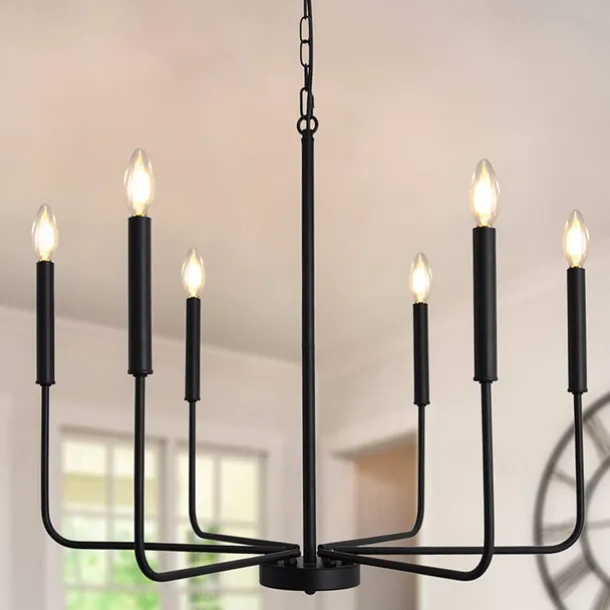 Chandelier 6-Light 26" Modern Metal Farmhouse Chandelier Wrought Iron Classic Candle Ceiling Pendant Light Fixture for Dining Room Living Room Kitchen Island Entry Stairwell, Dia 26" 110-240V