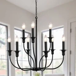Chandelier 6-Light Modern Farmhouse Chandelier Wrought Iron Classic Candle Ceiling Pendant Light Fixture for Dining Room Living Room Kitchen Island Entry Stairwell, Dia 26" 110-240V