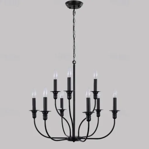 Chandelier 6-Light Modern Farmhouse Chandelier Wrought Iron Classic Candle Ceiling Pendant Light Fixture for Dining Room Living Room Kitchen Island Entry Stairwell, Dia 26" 110-240V