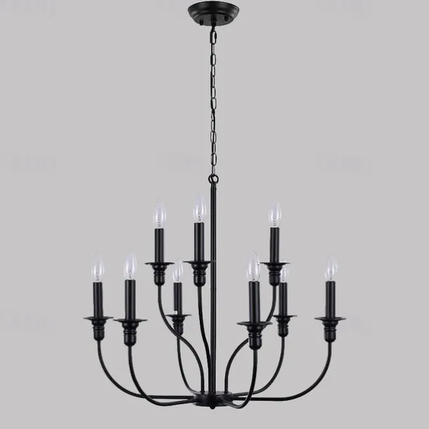 Chandelier 6-Light Modern Farmhouse Chandelier Wrought Iron Classic Candle Ceiling Pendant Light Fixture for Dining Room Living Room Kitchen Island Entry Stairwell, Dia 26" 110-240V