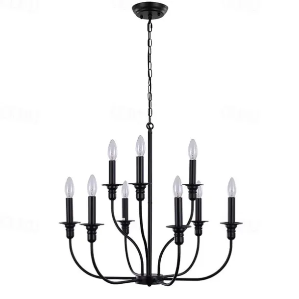 Chandelier 6-Light Modern Farmhouse Chandelier Wrought Iron Classic Candle Ceiling Pendant Light Fixture for Dining Room Living Room Kitchen Island Entry Stairwell, Dia 26" 110-240V