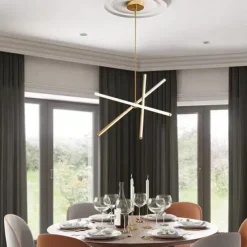 Chandeliers LED Sputnik Chandelier Dia68CM Aluminum Frame Black Painted Finishes for Living Room Bedroom Coffee Bar Warm WhiteWhite Light