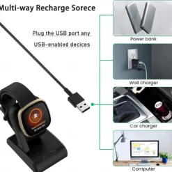 Charger Dock for Fitbit Sense/Sense 2/Versa 4/Versa 3, Uskiim Anti-Slip Charging Dock Station Base Cradle with 3.3FT USB Cord Replacement for Fitbit Sense Charger