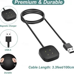 Charger for Fitbit Sense/Sense 2/Versa 3/Versa 4, Replacement Charging Cable Cord Magnetic Dock Stand for Fitbit Sense 1/2, Versa 3/4 Smartwatch