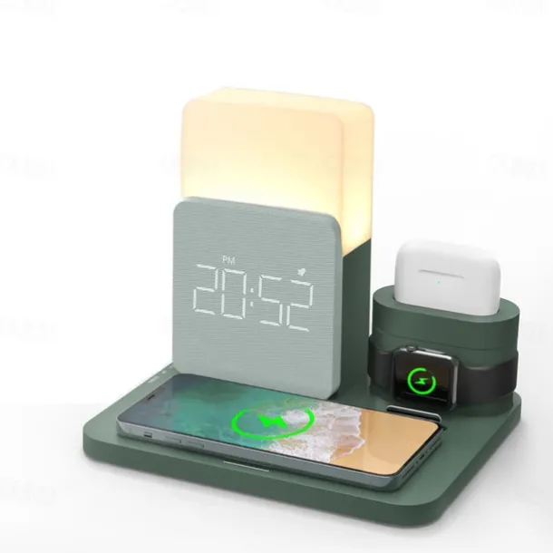 Charging Station 15 W Output Power Wireless Charging Station MSDS UN38.3 RoHs Fast Wireless Charging 5 in 1 Digital Clock For Apple Watch Cellphone AirPods 2 / AirPods Pro