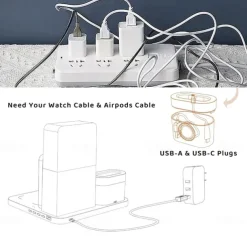 Charging Station 15 W Output Power Wireless Charging Station MSDS UN38.3 RoHs Fast Wireless Charging 5 in 1 Digital Clock For Apple Watch Cellphone AirPods 2 / AirPods Pro