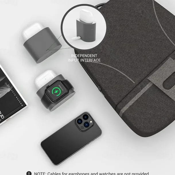 Charging Station 15 W Output Power Wireless Charging Station MSDS UN38.3 RoHs Fast Wireless Charging 5 in 1 Digital Clock For Apple Watch Cellphone AirPods 2 / AirPods Pro