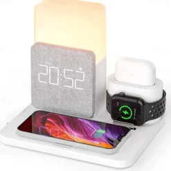 Charging Station 15 W Output Power Wireless Charging Station MSDS UN38.3 RoHs Fast Wireless Charging 5 in 1 Digital Clock For Apple Watch Cellphone AirPods 2 / AirPods Pro