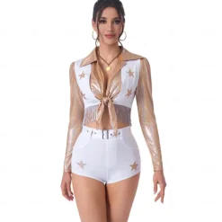 Cheerleader Halloween Outfits Costume Two Piece Set Drag & Glam Star Print Adults' Women's Halloween Carnival Pride Parade Pride Month Easy Halloween Costumes Dress Up