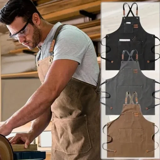Chef Apron For Women and Men, Kitchen Cooking Apron, Personalised Gardening Apron with Pockets,Adjustable Strap For Carpenters, Mechanics, Painters