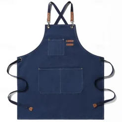 Chef Aprons for Men Women with Large Pockets, Cotton Canvas Cross Back Heavy Duty Adjustable Work Apron
