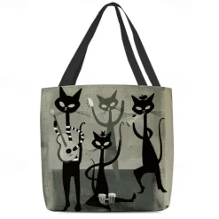 Chic Cat Band Canvas Tote Bag – Stylish and Durable Shoulder Bag with Unique Feline Design for Everyday Use